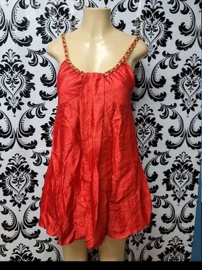 Red Chain-Trim Mini Dress